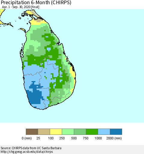 Sri Lanka Precipitation 6-Month (CHIRPS) Thematic Map For 4/1/2020 - 9/30/2020