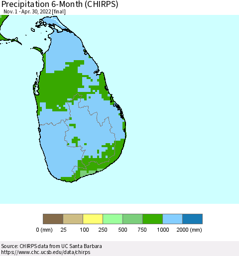 Sri Lanka Precipitation 6-Month (CHIRPS) Thematic Map For 11/1/2021 - 4/30/2022