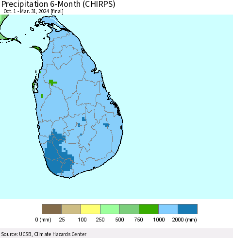 Sri Lanka Precipitation 6-Month (CHIRPS) Thematic Map For 10/1/2023 - 3/31/2024