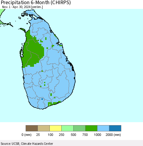 Sri Lanka Precipitation 6-Month (CHIRPS) Thematic Map For 11/1/2023 - 4/30/2024