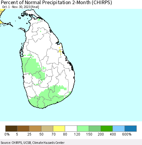 Sri Lanka Percent of Normal Precipitation 2-Month (CHIRPS) Thematic Map For 10/1/2023 - 11/30/2023
