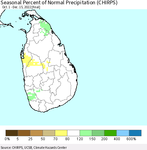 Sri Lanka Seasonal Percent of Normal Precipitation (CHIRPS) Thematic Map For 10/1/2022 - 12/15/2022