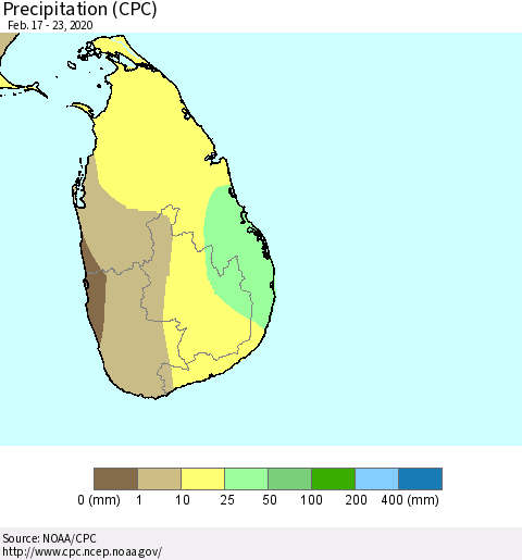 Sri Lanka Precipitation (CPC) Thematic Map For 2/17/2020 - 2/23/2020
