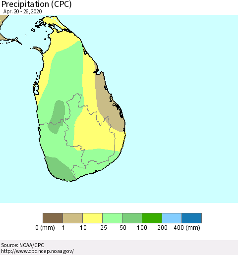 Sri Lanka Precipitation (CPC) Thematic Map For 4/20/2020 - 4/26/2020