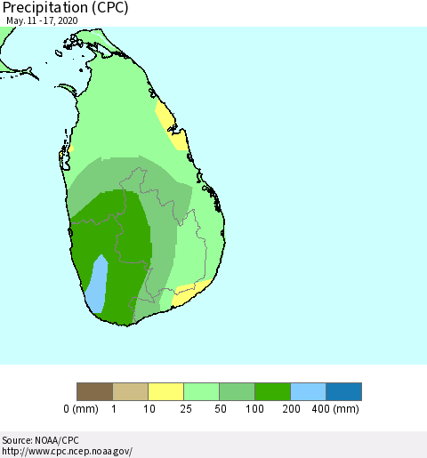 Sri Lanka Precipitation (CPC) Thematic Map For 5/11/2020 - 5/17/2020