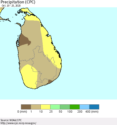 Sri Lanka Precipitation (CPC) Thematic Map For 10/19/2020 - 10/25/2020