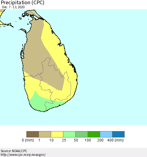 Sri Lanka Precipitation (CPC) Thematic Map For 12/7/2020 - 12/13/2020