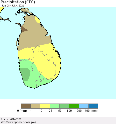 Sri Lanka Precipitation (CPC) Thematic Map For 6/28/2021 - 7/4/2021