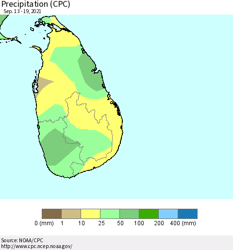 Sri Lanka Precipitation (CPC) Thematic Map For 9/13/2021 - 9/19/2021