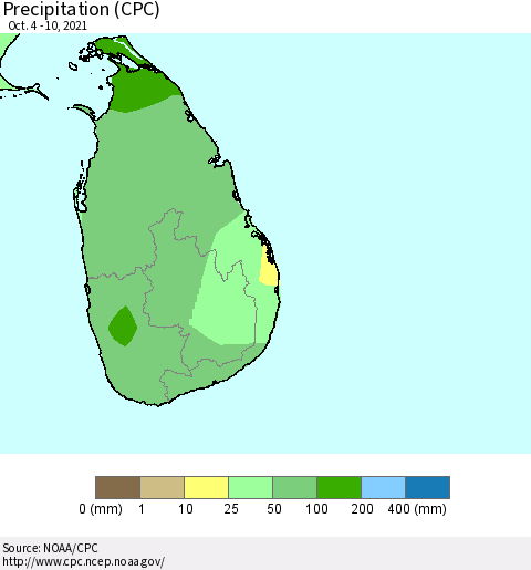 Sri Lanka Precipitation (CPC) Thematic Map For 10/4/2021 - 10/10/2021