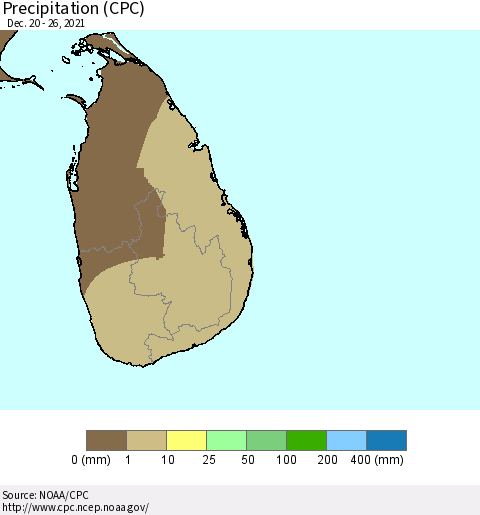 Sri Lanka Precipitation (CPC) Thematic Map For 12/20/2021 - 12/26/2021