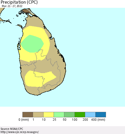 Sri Lanka Precipitation (CPC) Thematic Map For 3/21/2022 - 3/27/2022