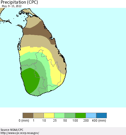 Sri Lanka Precipitation (CPC) Thematic Map For 5/9/2022 - 5/15/2022