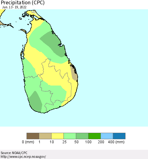 Sri Lanka Precipitation (CPC) Thematic Map For 6/13/2022 - 6/19/2022