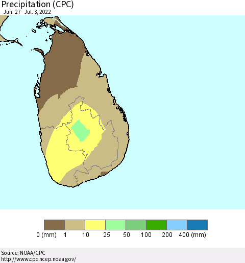 Sri Lanka Precipitation (CPC) Thematic Map For 6/27/2022 - 7/3/2022
