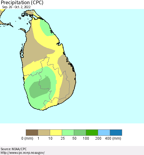 Sri Lanka Precipitation (CPC) Thematic Map For 9/26/2022 - 10/2/2022