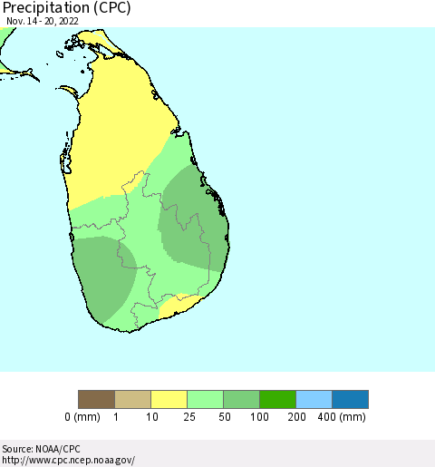 Sri Lanka Precipitation (CPC) Thematic Map For 11/14/2022 - 11/20/2022