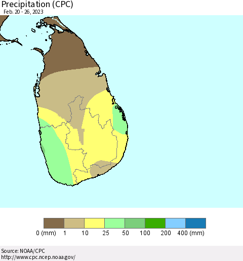 Sri Lanka Precipitation (CPC) Thematic Map For 2/20/2023 - 2/26/2023