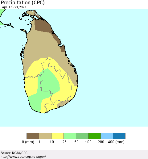 Sri Lanka Precipitation (CPC) Thematic Map For 4/17/2023 - 4/23/2023