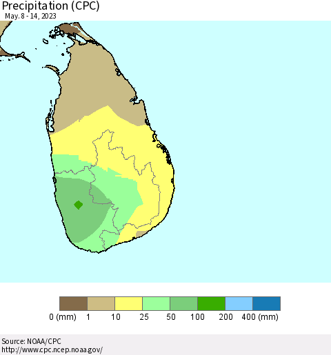 Sri Lanka Precipitation (CPC) Thematic Map For 5/8/2023 - 5/14/2023