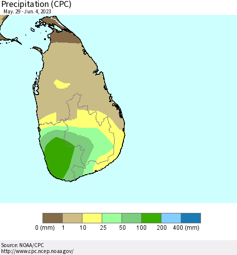 Sri Lanka Precipitation (CPC) Thematic Map For 5/29/2023 - 6/4/2023