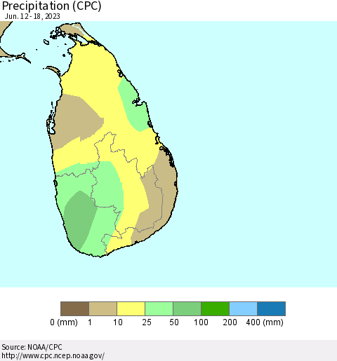 Sri Lanka Precipitation (CPC) Thematic Map For 6/12/2023 - 6/18/2023