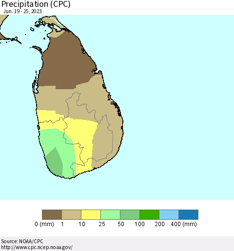 Sri Lanka Precipitation (CPC) Thematic Map For 6/19/2023 - 6/25/2023