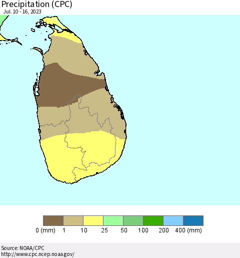 Sri Lanka Precipitation (CPC) Thematic Map For 7/10/2023 - 7/16/2023