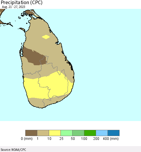 Sri Lanka Precipitation (CPC) Thematic Map For 8/21/2023 - 8/27/2023