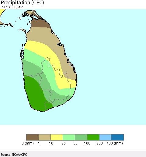 Sri Lanka Precipitation (CPC) Thematic Map For 9/4/2023 - 9/10/2023