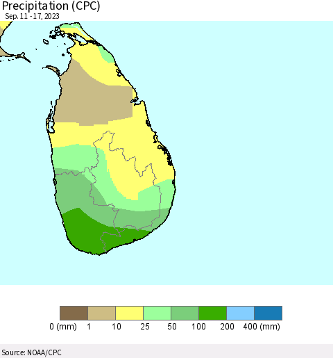 Sri Lanka Precipitation (CPC) Thematic Map For 9/11/2023 - 9/17/2023