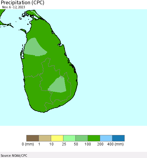 Sri Lanka Precipitation (CPC) Thematic Map For 11/6/2023 - 11/12/2023