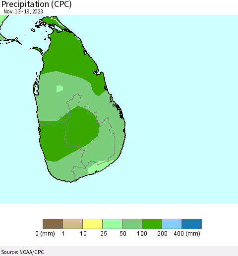 Sri Lanka Precipitation (CPC) Thematic Map For 11/13/2023 - 11/19/2023