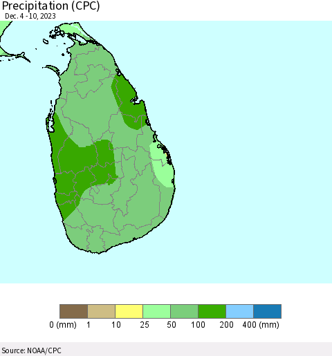 Sri Lanka Precipitation (CPC) Thematic Map For 12/4/2023 - 12/10/2023