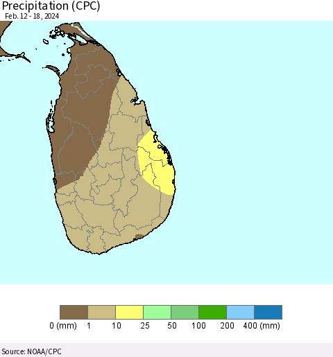 Sri Lanka Precipitation (CPC) Thematic Map For 2/12/2024 - 2/18/2024