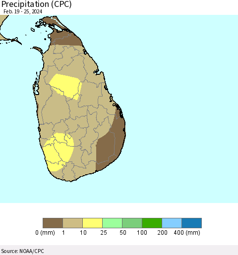 Sri Lanka Precipitation (CPC) Thematic Map For 2/19/2024 - 2/25/2024