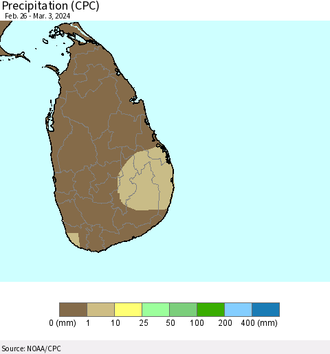 Sri Lanka Precipitation (CPC) Thematic Map For 2/26/2024 - 3/3/2024