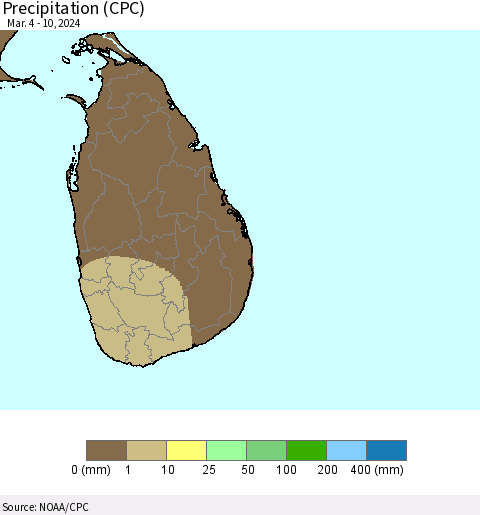 Sri Lanka Precipitation (CPC) Thematic Map For 3/4/2024 - 3/10/2024
