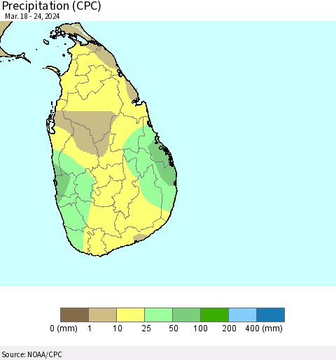 Sri Lanka Precipitation (CPC) Thematic Map For 3/18/2024 - 3/24/2024
