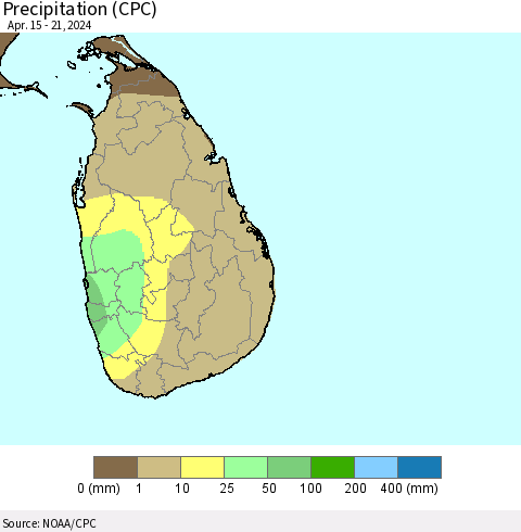 Sri Lanka Precipitation (CPC) Thematic Map For 4/15/2024 - 4/21/2024