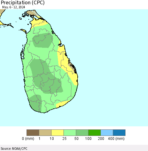 Sri Lanka Precipitation (CPC) Thematic Map For 5/6/2024 - 5/12/2024