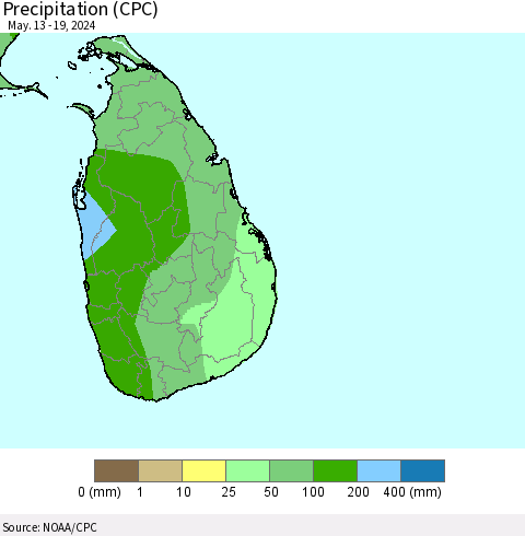 Sri Lanka Precipitation (CPC) Thematic Map For 5/13/2024 - 5/19/2024