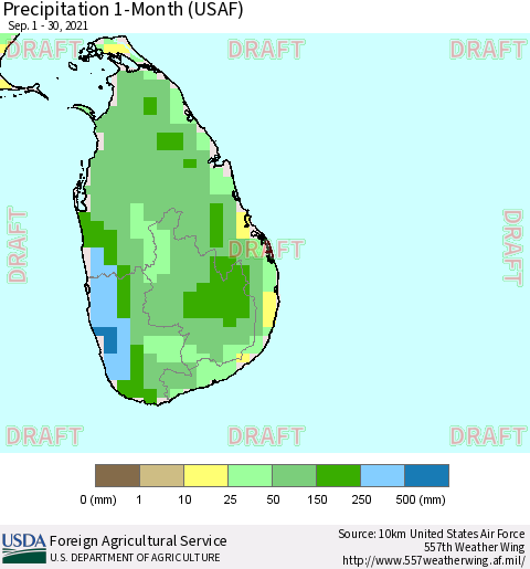 Sri Lanka Precipitation 1-Month (USAF) Thematic Map For 9/1/2021 - 9/30/2021