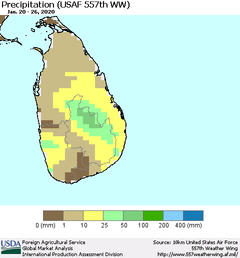 Sri Lanka Precipitation (USAF 557th WW) Thematic Map For 1/20/2020 - 1/26/2020
