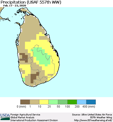 Sri Lanka Precipitation (USAF 557th WW) Thematic Map For 2/17/2020 - 2/23/2020