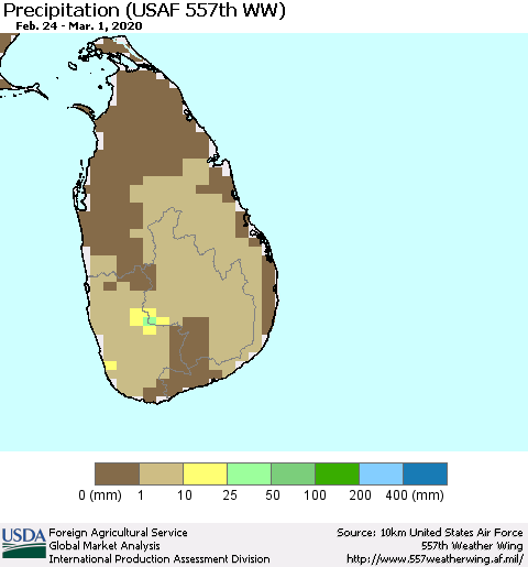 Sri Lanka Precipitation (USAF 557th WW) Thematic Map For 2/24/2020 - 3/1/2020