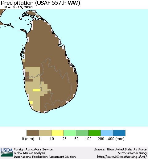 Sri Lanka Precipitation (USAF 557th WW) Thematic Map For 3/9/2020 - 3/15/2020