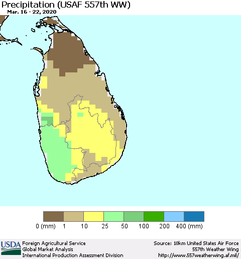 Sri Lanka Precipitation (USAF 557th WW) Thematic Map For 3/16/2020 - 3/22/2020