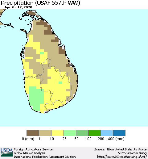 Sri Lanka Precipitation (USAF 557th WW) Thematic Map For 4/6/2020 - 4/12/2020