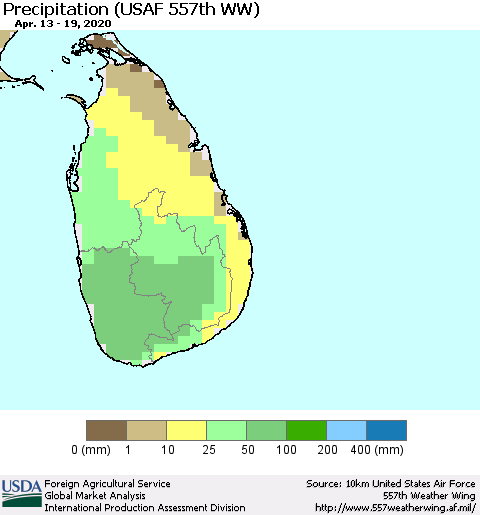 Sri Lanka Precipitation (USAF 557th WW) Thematic Map For 4/13/2020 - 4/19/2020